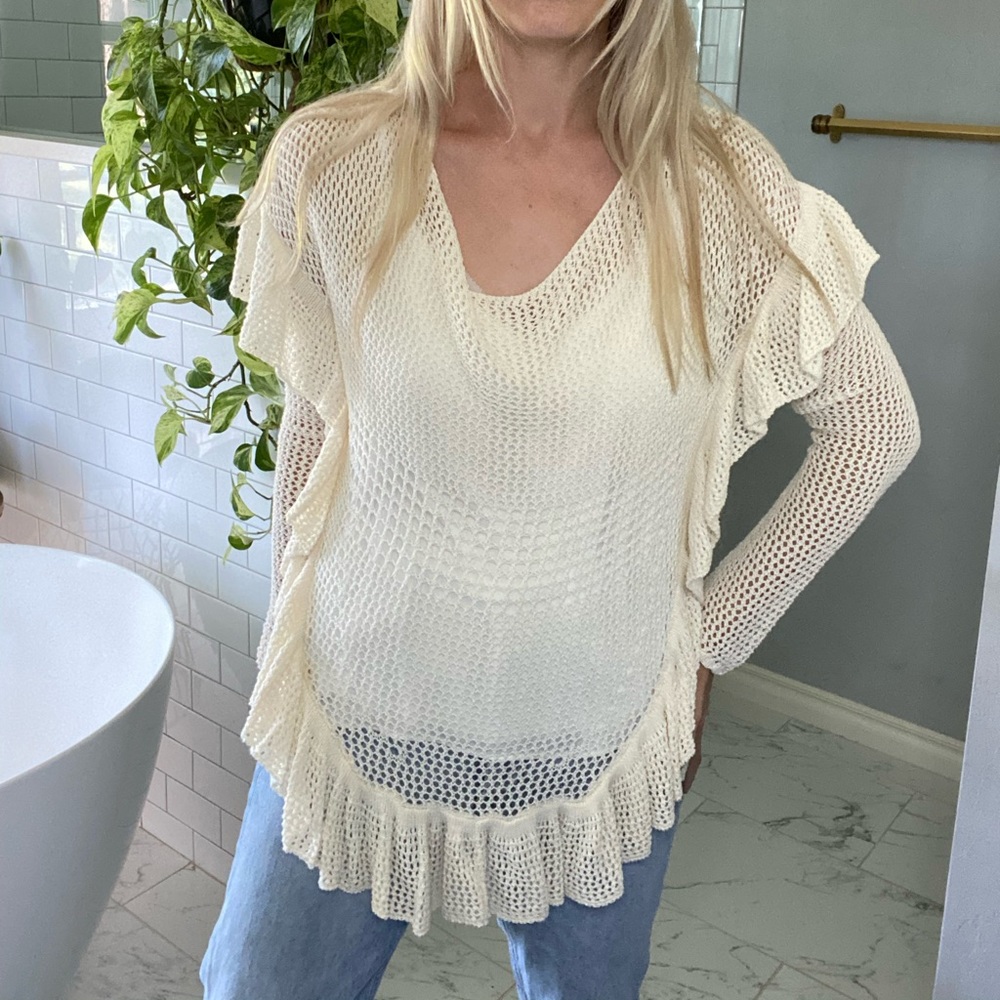 Anthropologie Angel of the North ivory crochet top - Picture 2 of 7